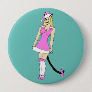 Badge Rond 10 Cm Pink Christmas catgirl