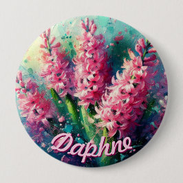 Badge Rond 10 Cm Pink Hyacinths Hyacinth Floral Personalized