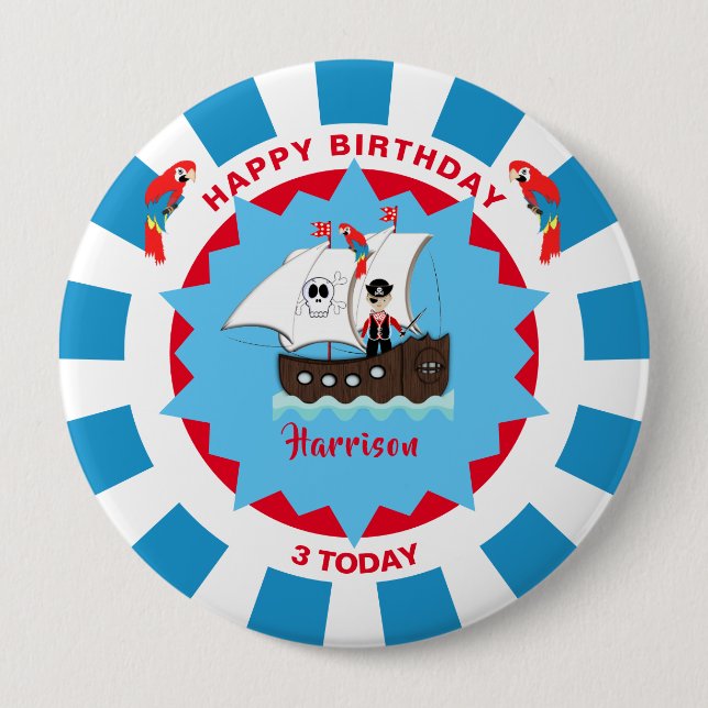 Badge Rond 10 Cm Pirate Birthday Cute Ship Kids Personnalisé (Devant)
