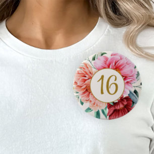 Badge Rond 10 Cm Pivoines Florales Élégantes Rose Bourgogne Sweet 1