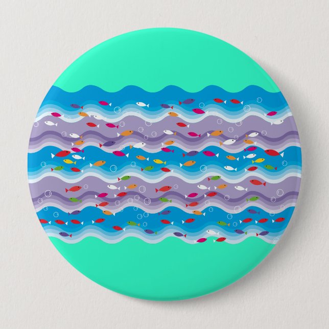 Badge Rond 10 Cm poissons en mer (Devant)