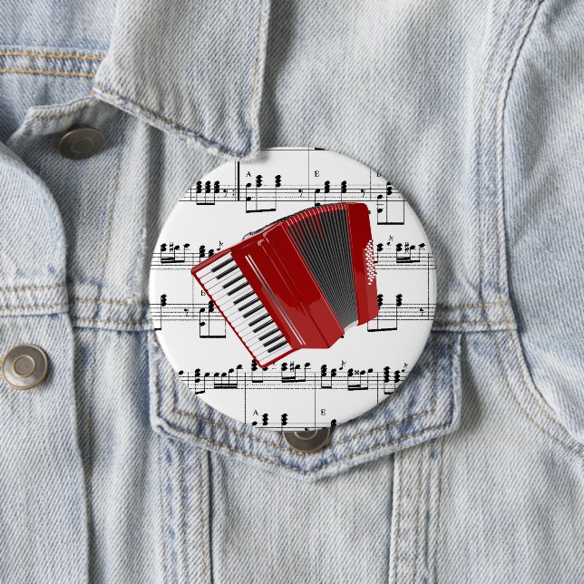 Badge Rond 10 Cm Polka...accordéon rouge (En situation)