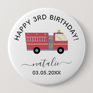 Badge Rond 10 Cm Pompier rouge Alarme Camion Fournitures d'annivers
