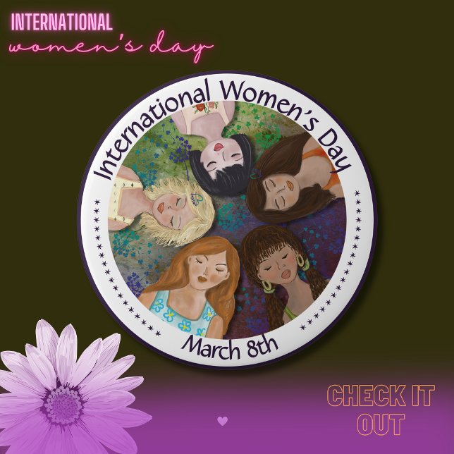 Badge Rond 10 Cm Portrait multiethnique de la Journée international (International Women's Day multi-ethnic portrait Button)
