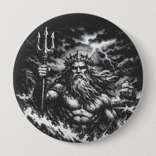 Badge Rond 10 Cm Poséidon — Seigneur des Profondeurs par BurnsInHel