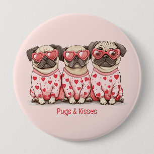 Badge Rond 10 Cm Pugs Et Bisous Saint-Valentin Pugs