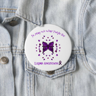 Badge Rond 10 Cm Purple Papillon Lupus Sensibilisation Ribbon pourp