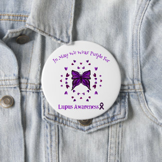 Badge Rond 10 Cm Purple Papillon Lupus Sensibilisation Ribbon pourp