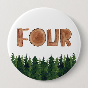 Badge Rond 10 Cm Quatre Garçons 4e anniversaire arbres verts