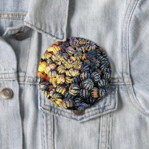 Badge Rond 10 Cm Rayures Et Citrouilles 