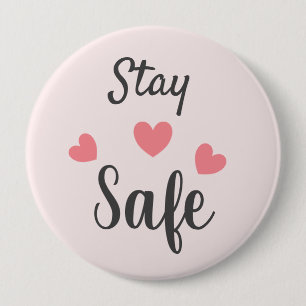 Badge Rond 10 Cm Restez en sécurité cœurs d'amour