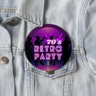 Badge Rond 10 Cm Retro 80 s Disco Dance Party Neon Purple Funky