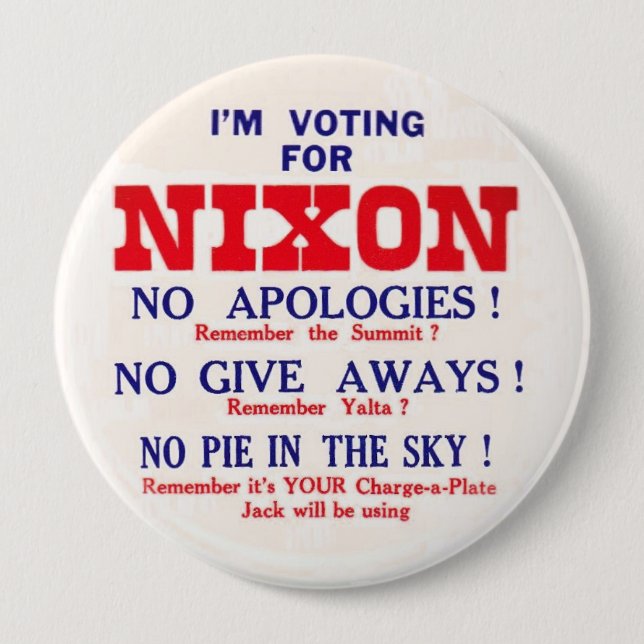 Badge Rond 10 Cm Rétro bouton de Nixon Anti-JFK (Devant)