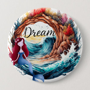 Badge Rond 10 Cm Rêves de sirène au bord de la mer