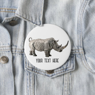 Badge Rond 10 Cm Rhino Animal Cute Adorable Personnalisé