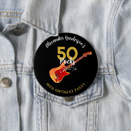Badge Rond 10 Cm Rock and Roll 50e fête d'anniversaire