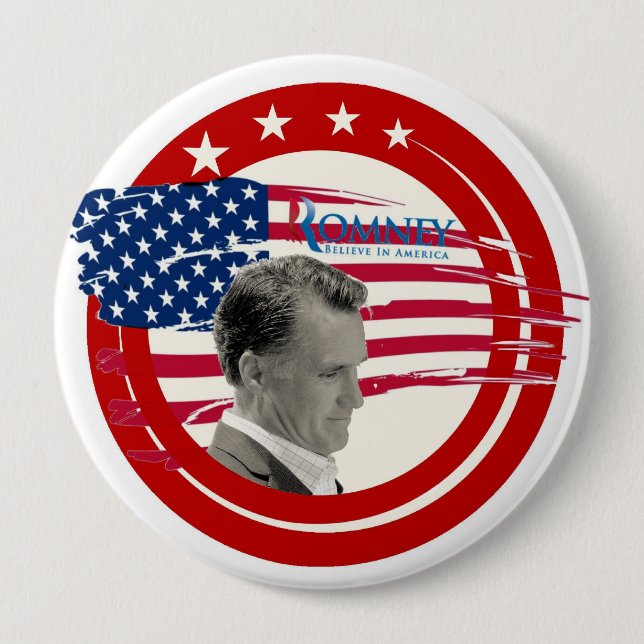 Badge Rond 10 Cm Romney 2012 "Croyez en l'Amérique" (Devant)