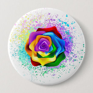Badge Rond 10 Cm Rose arc-en-ciel coloré