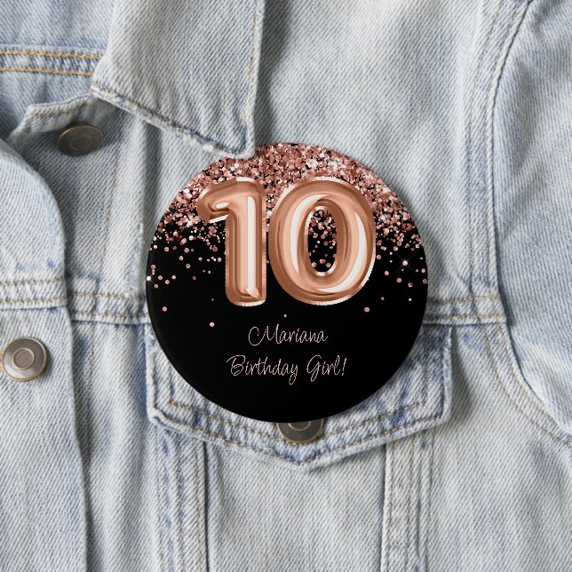 Badge Rond 10 Cm Rose Gold Black 10th Birthday Party (En situation)