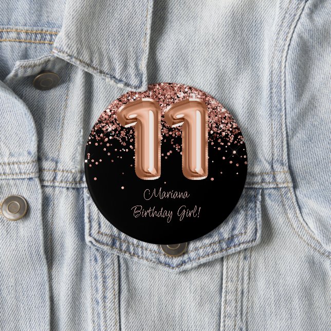 Badge Rond 10 Cm Rose Gold Black 11e fête d'anniversaire (En situation)