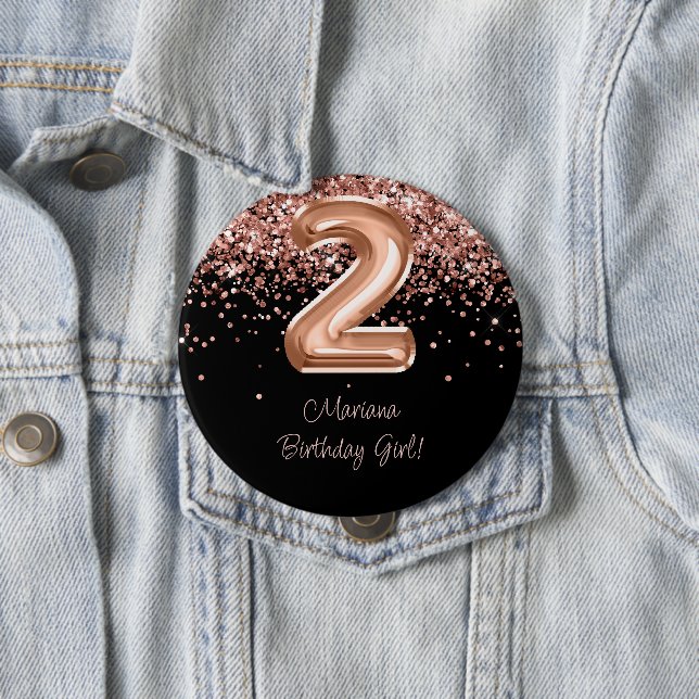 Badge Rond 10 Cm Rose Gold Black 2ème fête d'anniversaire (En situation)