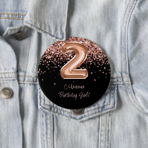 Badge Rond 10 Cm Rose Gold Black 2ème fête d'anniversaire