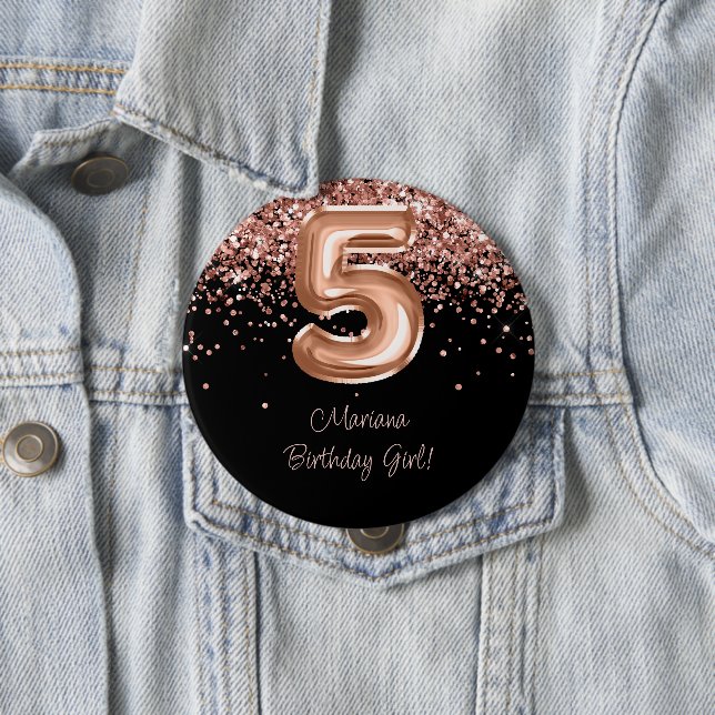 Badge Rond 10 Cm Rose Gold Black 5e anniversaire fête (En situation)