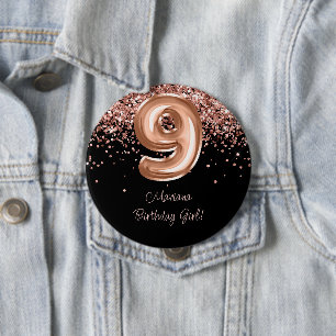Badge Rond 10 Cm Rose Gold Black 9e fête d'anniversaire
