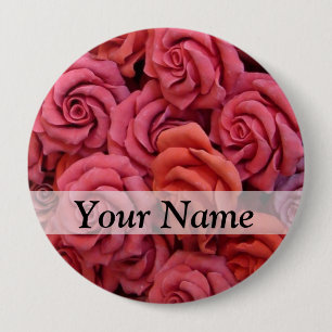 Badge Rond 10 Cm Roses à fleurs roses