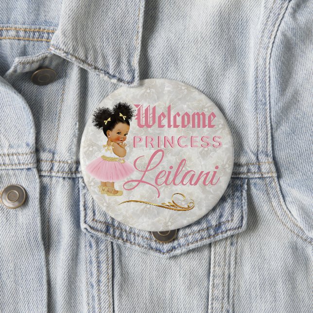 Badge Rond 10 Cm Royal African Princess Pink|Gold Fancy (En situation)