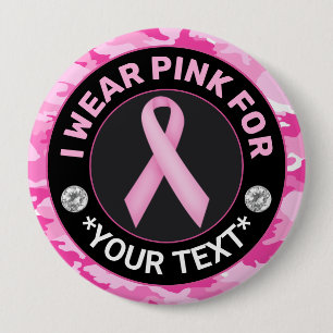 Badge Rond 10 Cm Sensibilisation au cancer du sein Je porte du rose