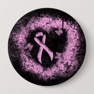 Badge Rond 10 Cm Sensibilisation rose Ruban Grunge Coeur