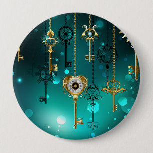 Badge Rond 10 Cm Skeleton Keys on Green Background