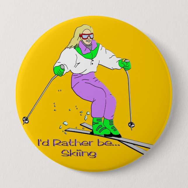 Badge Rond 10 Cm Skieur féminin (Devant)