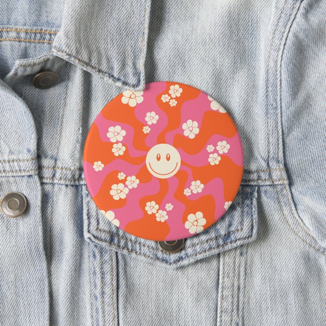 Badge Rond 10 Cm Smile - rose, orange et crème (En situation)