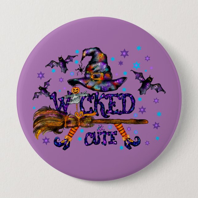 Badge Rond 10 Cm Sorcière de l'Halloween mignonne (Devant)