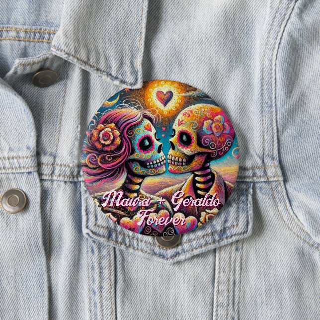 Badge Rond 10 Cm Sugar Skulls in Love Chalk Pastel Personalized (En situation)