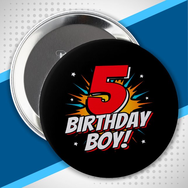 Badge Rond 10 Cm Superhero Anniversaire Garçon - 5 ans - 5e anniver (Créateur téléchargé)