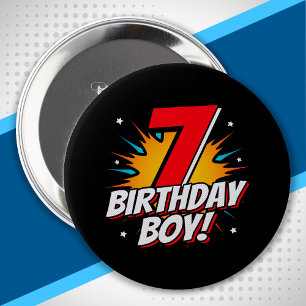Badge Rond 10 Cm Superhero Birthday Boy - 7 Year old - 7th Birthday
