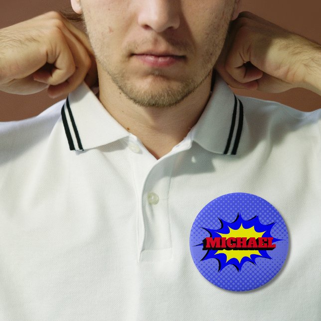 Badge Rond 10 Cm Superhero Kids Comic Book Nom personnalisé (Créateur téléchargé)