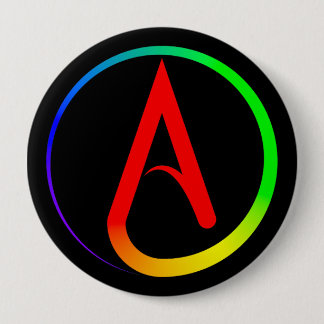 Badge Rond 10 Cm Symbole athée arc-en-ciel
