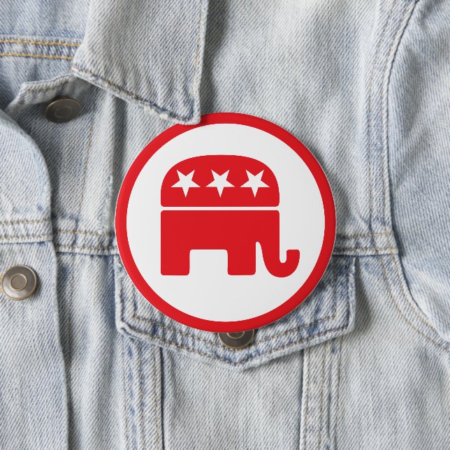Badge Rond 10 Cm Symbole politique du parti républicain (éléphant) (En situation)
