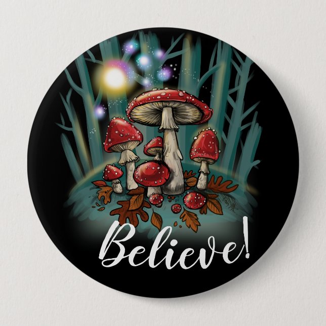 Badge Rond 10 Cm Tabouret champignons~ boutons (Devant)