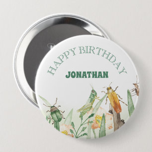 Badge Rond 10 Cm Thème d'anniversaire enfant insecte aquarelle