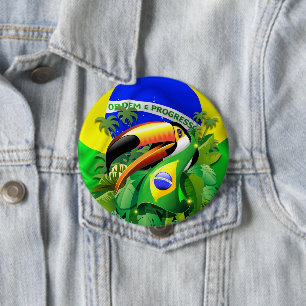 Badge Rond 10 Cm Toco Toucan avec drapeau brésilien