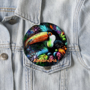 Badge Rond 10 Cm Toucan Oiseau Abstrait Fantaisiste Personnalisé