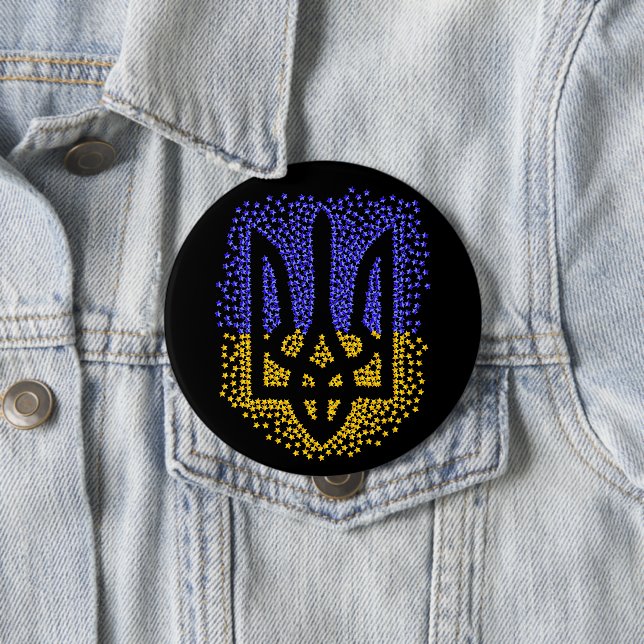 Badge Rond 10 Cm Trident heraldique ukrainien tryzub étoiles disper (En situation)