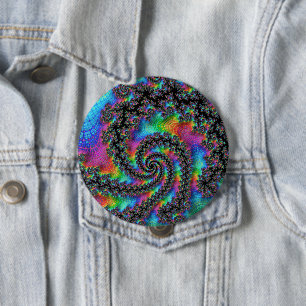 Badge Rond 10 Cm Trippy Hippie psychédélique arc-en-ciel spirale fr