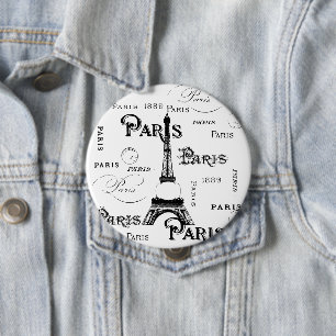 Badge Rond 10 Cm Typographie Calligraphie Paris France Tour Eiffel