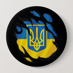 Badge Rond 10 Cm Ukraine déchiré le drapeau